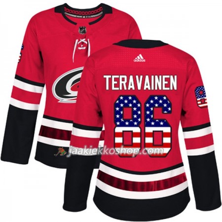 Nainen NHL Carolina Hurricanes Pelipaita Teuvo Teravainen 86 Adidas 2017-2018 Punainen USA Flag Fashion Authentic